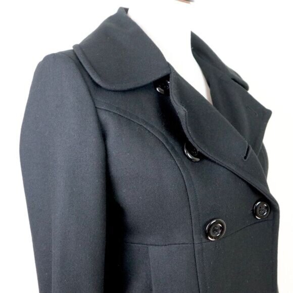 Anthropologie Tulle Size S Double Breasted Pea Coat Jacket Black Wool Blend - Picture 5 of 10